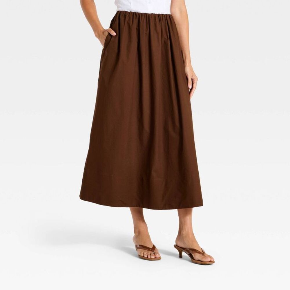 Women's Pull-On Midi Skirt - A New Day Brown M
